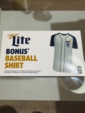 Miller Lite Men's Short-Sleeve Baseball Shirt - White with Navy Sleeves